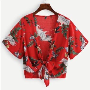 Cute red crane print shirt